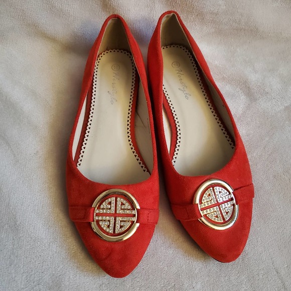 LNew-Herstyle Memory Foam Woman Classic Red Pointed Toe Flats 10 ManMade Leather - Picture 1 of 4